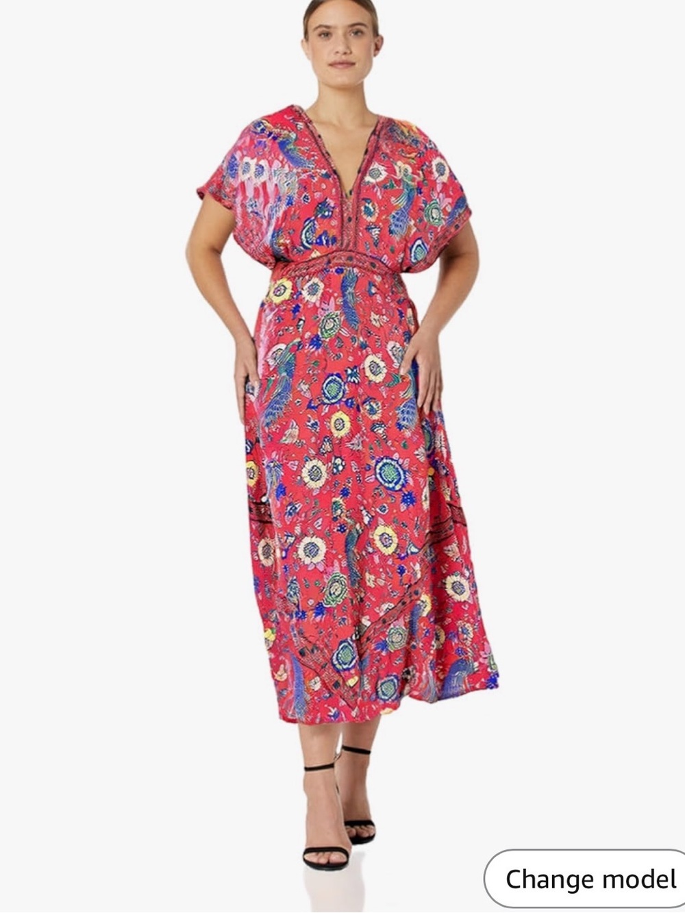 Red/Pink Floral Maxi Dress with Deep V
